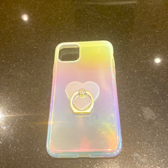 Accessories - Iridescent Opal iPhone 11 Pro Max Phone Case with attached Heart Phone Ring